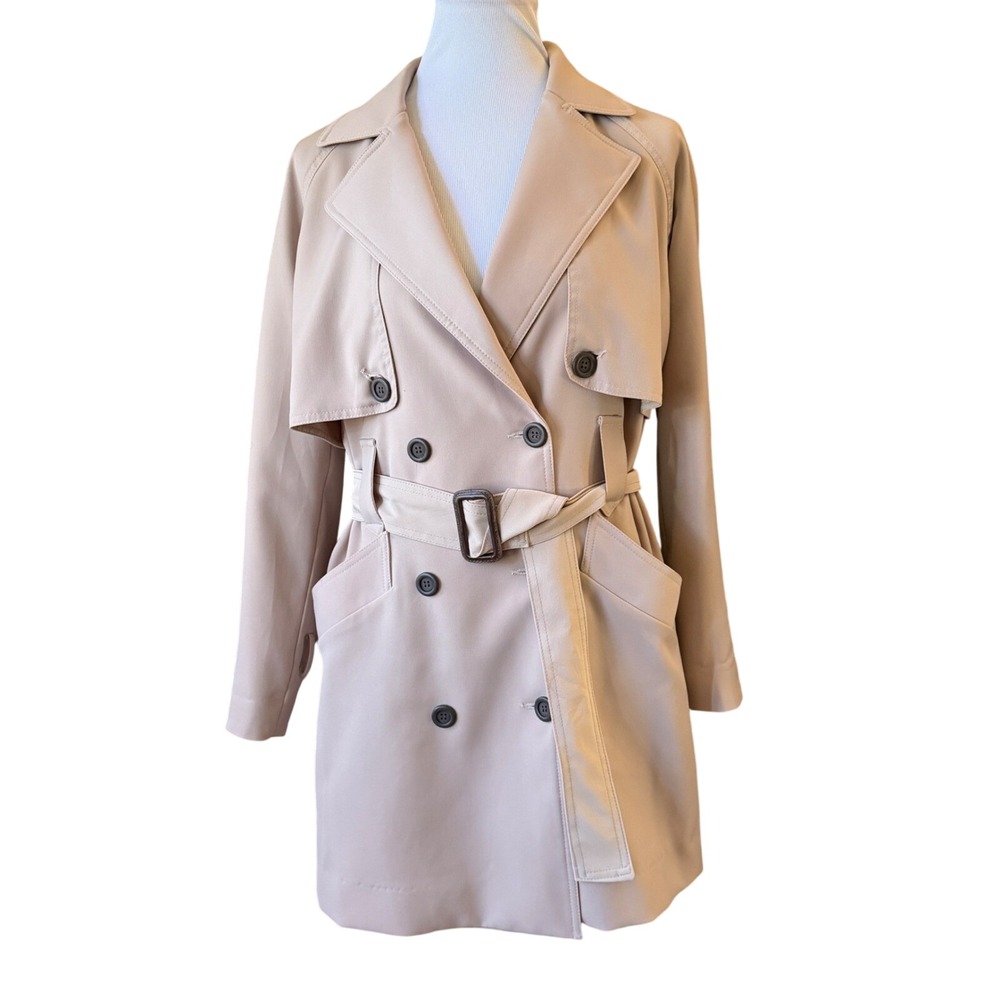 Reformation Beige Tencel Belted Double-Breasted Trench Coat Women's Small
